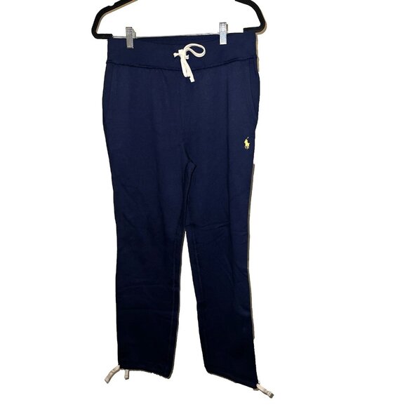 POLO RALPH LAUREN Womens Navy Sweatpants Sz S Yellow Pony Drawstring Pockets - Picture 1 of 14